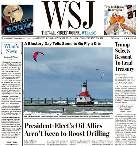 Trump Selects Bessent To Lead Treasury | The Wall Street Journal -- Sat./Sun., November 23/24, 2024