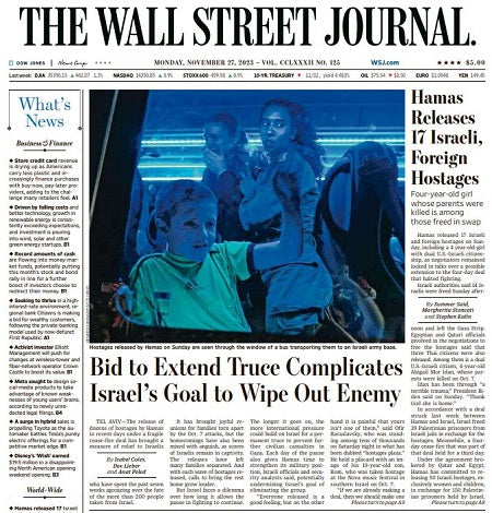 Hamas Releases 17 Israeli, Foreign Hostages | The Wall Street Journal -- Mon., November 27, 2023