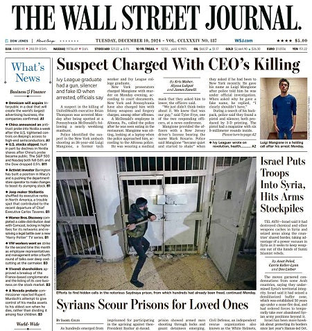 Suspect Charged With CEO’s Killing | The Wall Street Journal -- Tue., December 10, 2024