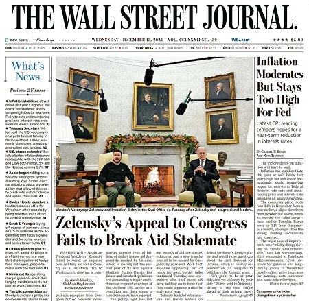 Inflation Moderates But Stays Too High For Fed | The Wall Street Journal -- Wed., December 13, 2023