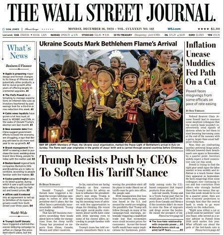 Inflation Unease Muddies Fed Path On a Cut | The Wall Street Journal -- Mon., December 16, 2024