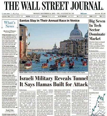 Big Seven In Tech Sector Dominate Market | The Wall Street Journal -- Mon., December 18, 2023