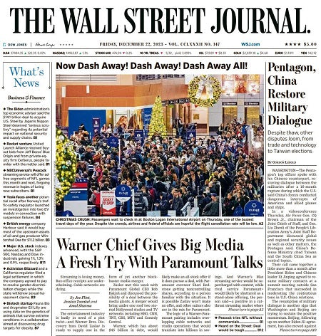 Pentagon, China Restore Military Dialogue | The Wall Street Journal -- Fri., December 22, 2023