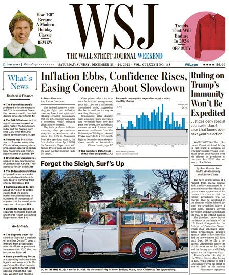 Ruling on Trump’s Immunity Won’t Be Expedited | The Wall Street Journal -- Sat./Sun., December 23/24, 2023